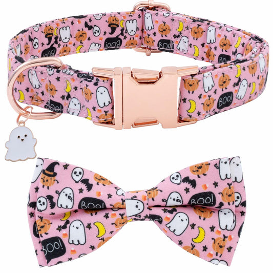 Faygarsle Halloween Dog Collar Pink Cotton Pumpkin Pattern Size S