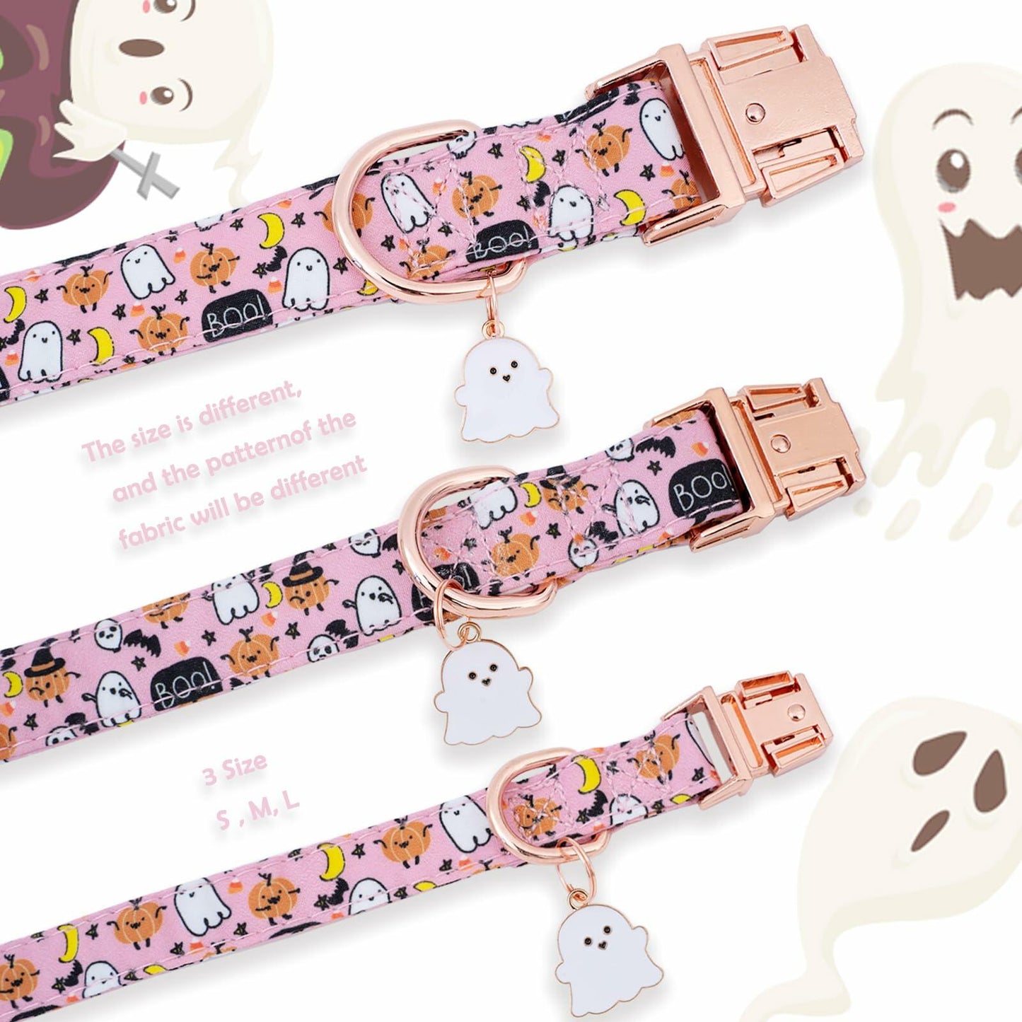 Faygarsle Halloween Dog Collar Pink Cotton Pumpkin Pattern Size S