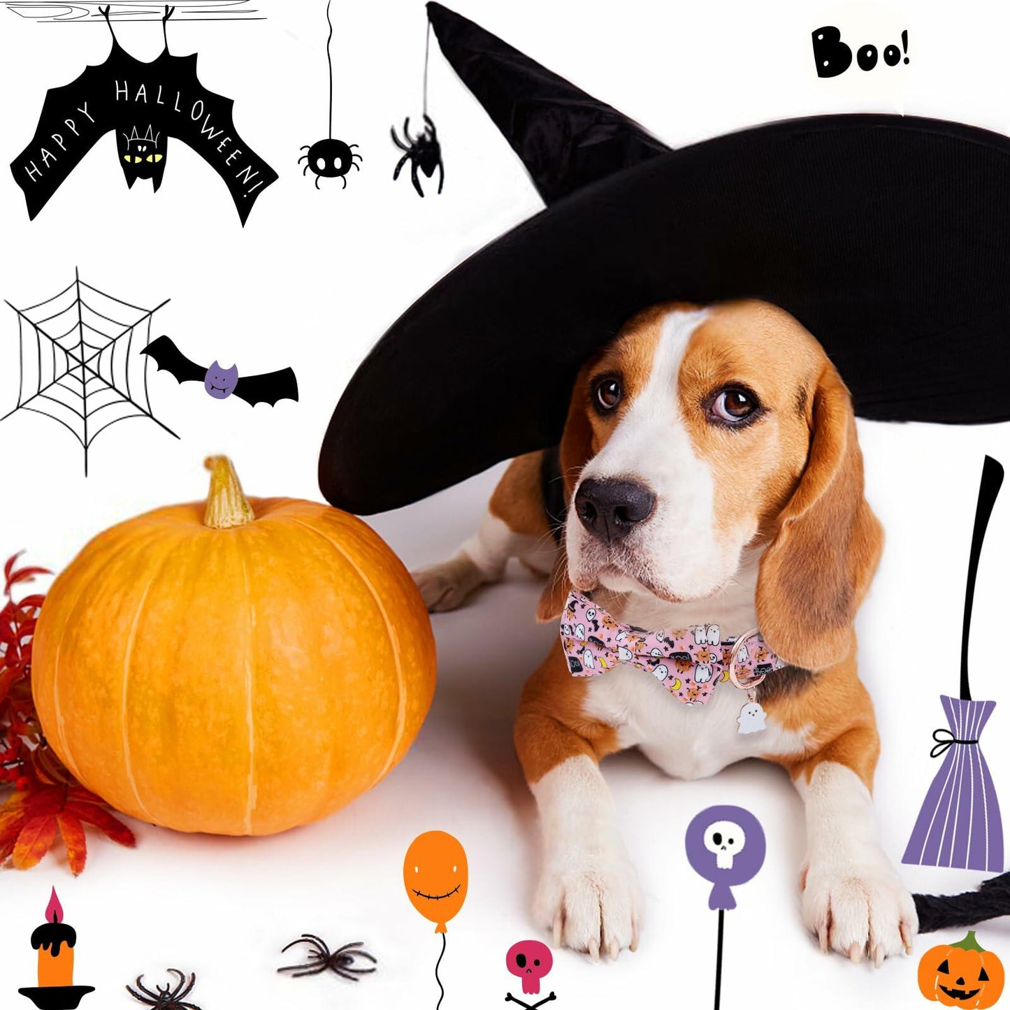 Faygarsle Halloween Dog Collar Pink Cotton Pumpkin Pattern Size S