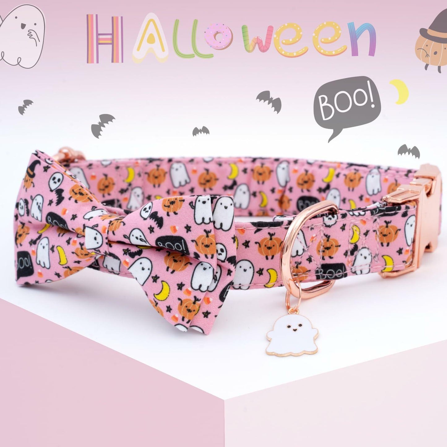 Faygarsle Halloween Dog Collar Pink Cotton Pumpkin Pattern Size S