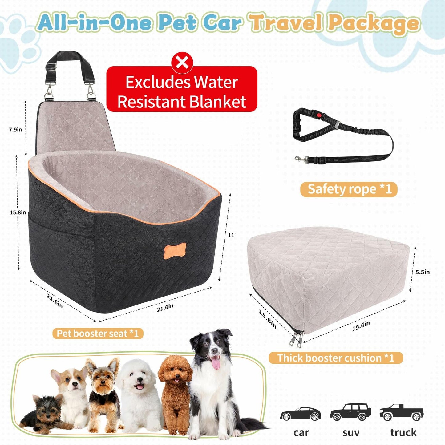 COCASES Dog Booster Car Seat Small Medium Dogs Detachable