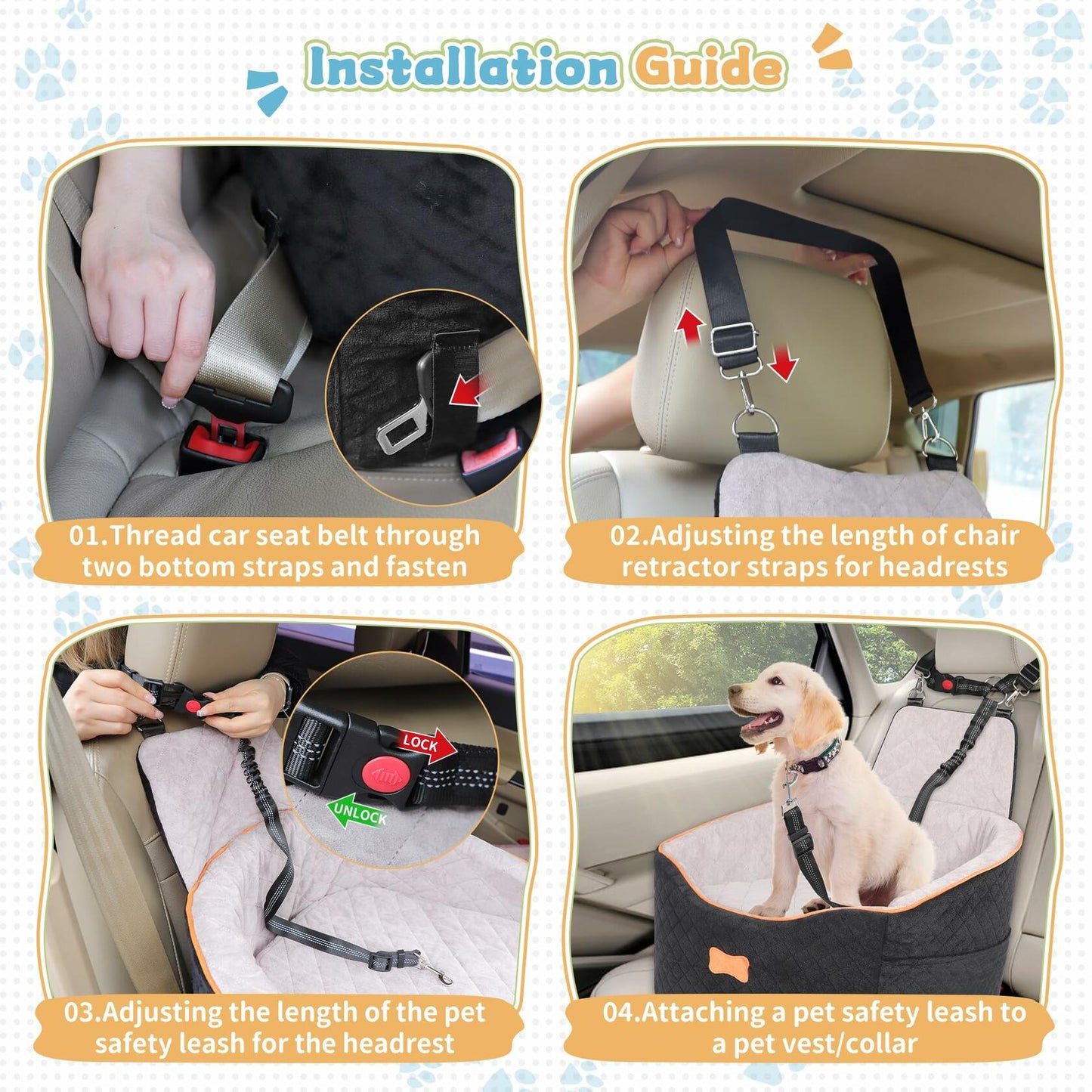 COCASES Dog Booster Car Seat Small Medium Dogs Detachable