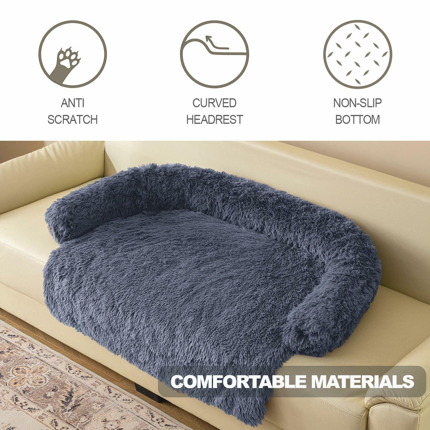 Dog Bed Calming Dog Cat Bed Mat Waterproof Plush Navy Blue Size 41x37