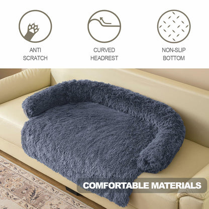 Calming Dog Cat Bed Mat Waterproof Plush Navy Blue Size 41x3