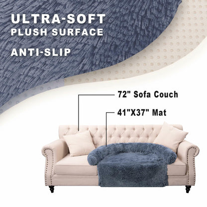 Calming Dog Cat Bed Mat Waterproof Plush Navy Blue Size 41x3