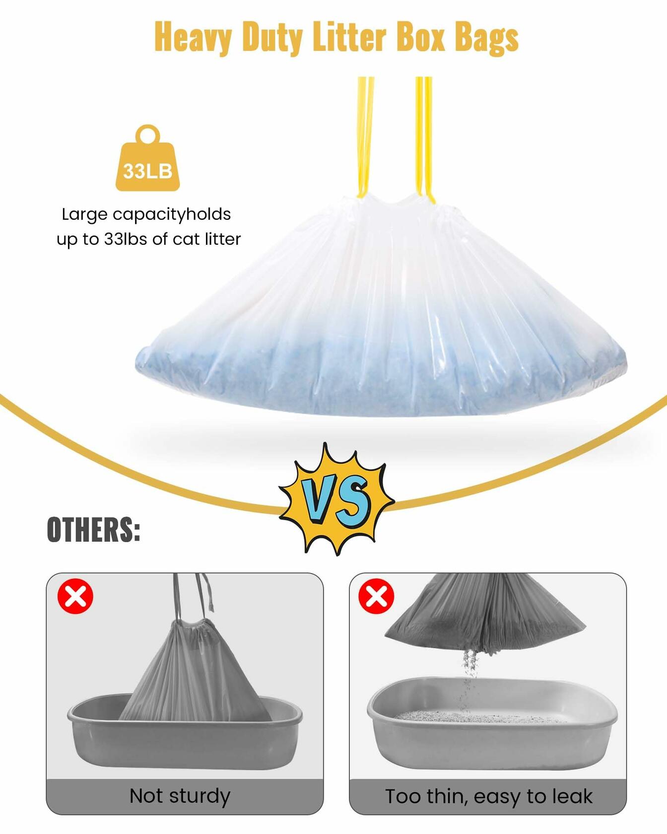 KONE Cat Litter Box Liners Jumbo Large Drawstring 36x18 30 C