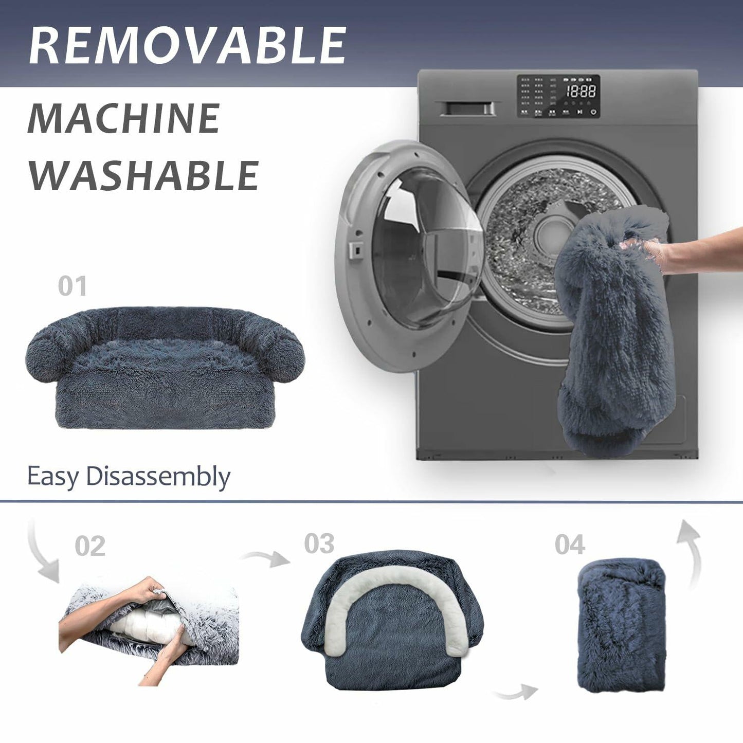 Dog Bed Calming Dog Cat Bed Mat Waterproof Plush Navy Blue Size 41x37