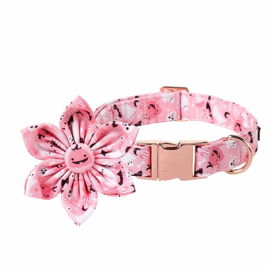 Lionet Paws Halloween Dog Collar Pink Cotton Adjustable Small
