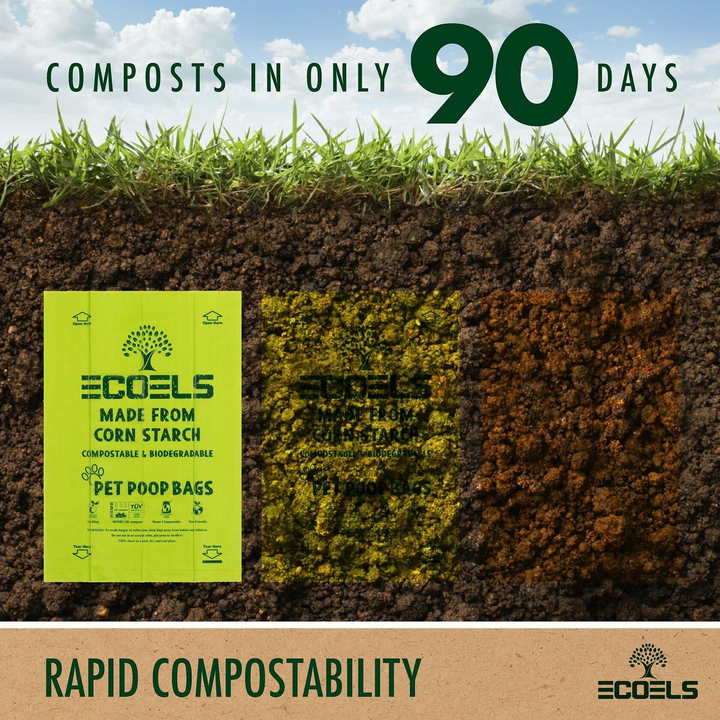 ECOELS Compostable Dog Poop Bags Extra Large Strong Leakproo