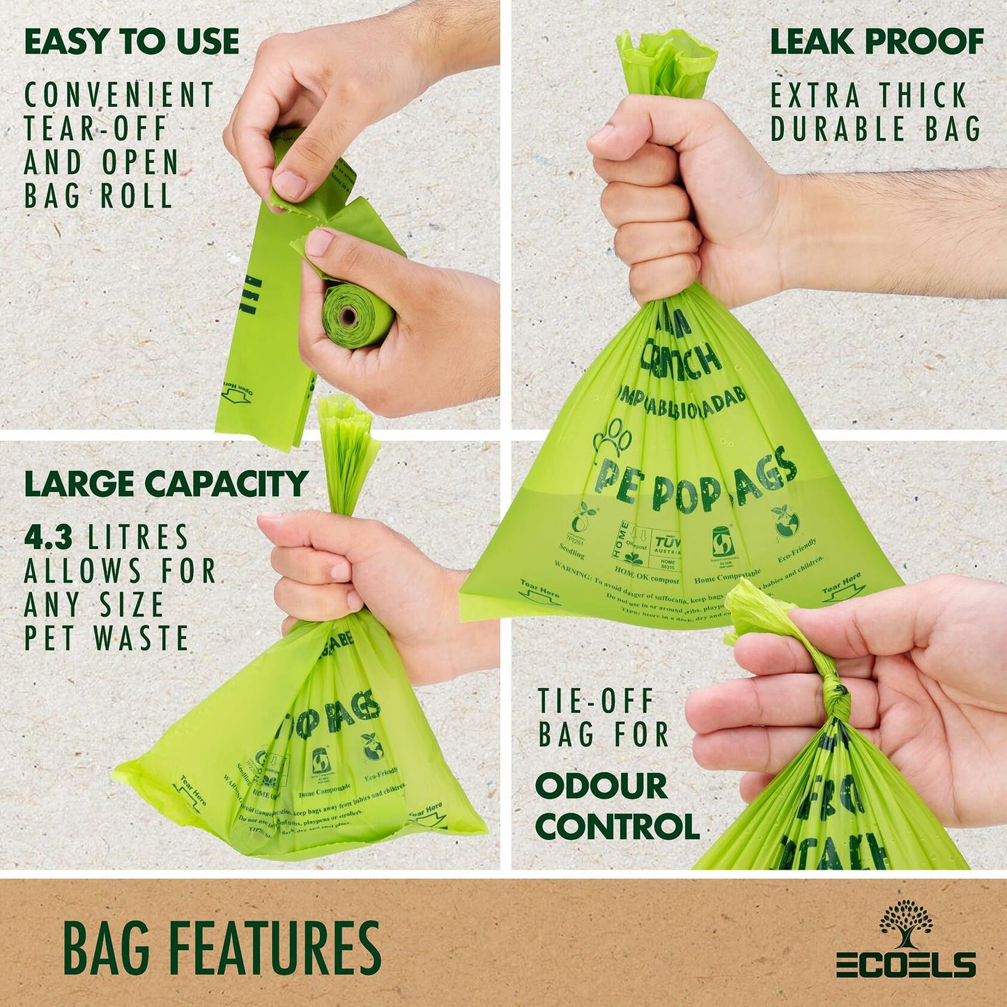 ECOELS Compostable Dog Poop Bags Extra Large Strong Leakproo