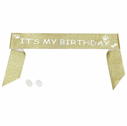 Generic Gold Dog Birthday Sash Sparkling Pet Bandana