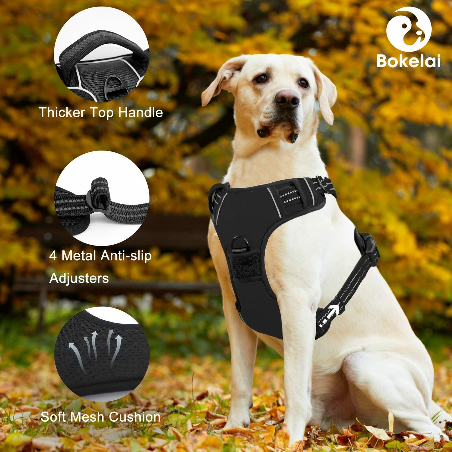 No Pull Dog Harness Adjustable Reflective Front Clip Padded Black