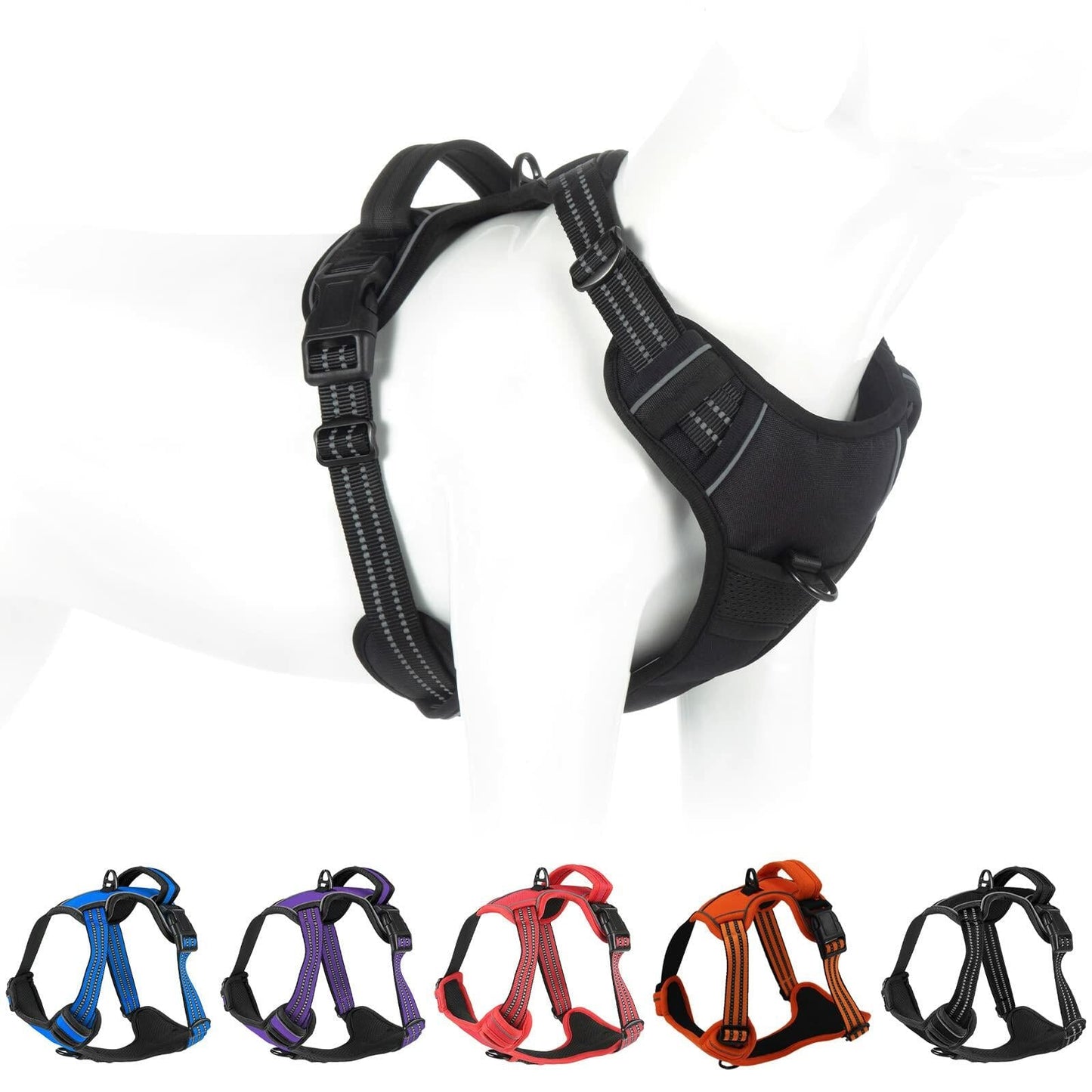 No Pull Dog Harness Adjustable Reflective Front Clip Padded Black