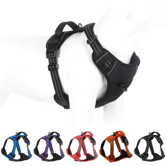 No Pull Dog Harness Adjustable Reflective Front Clip Padded Black