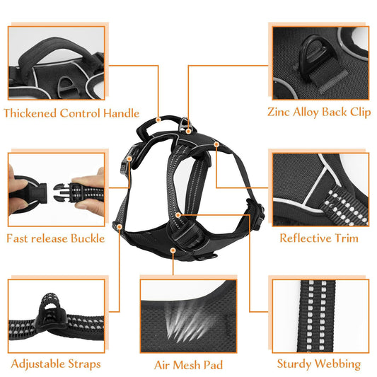 No Pull Dog Harness Adjustable Reflective Front Clip Padded Black