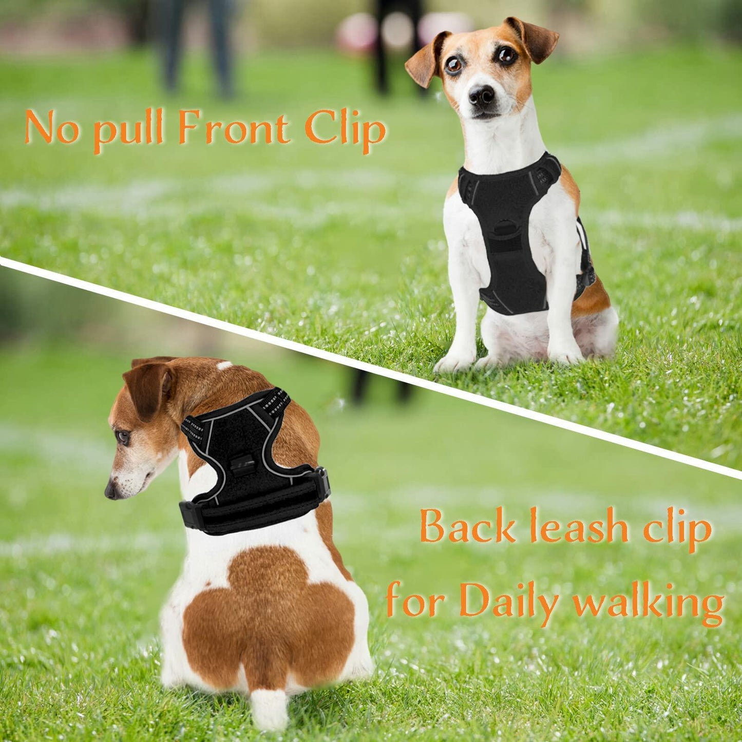 No Pull Dog Harness Adjustable Reflective Front Clip Padded Black