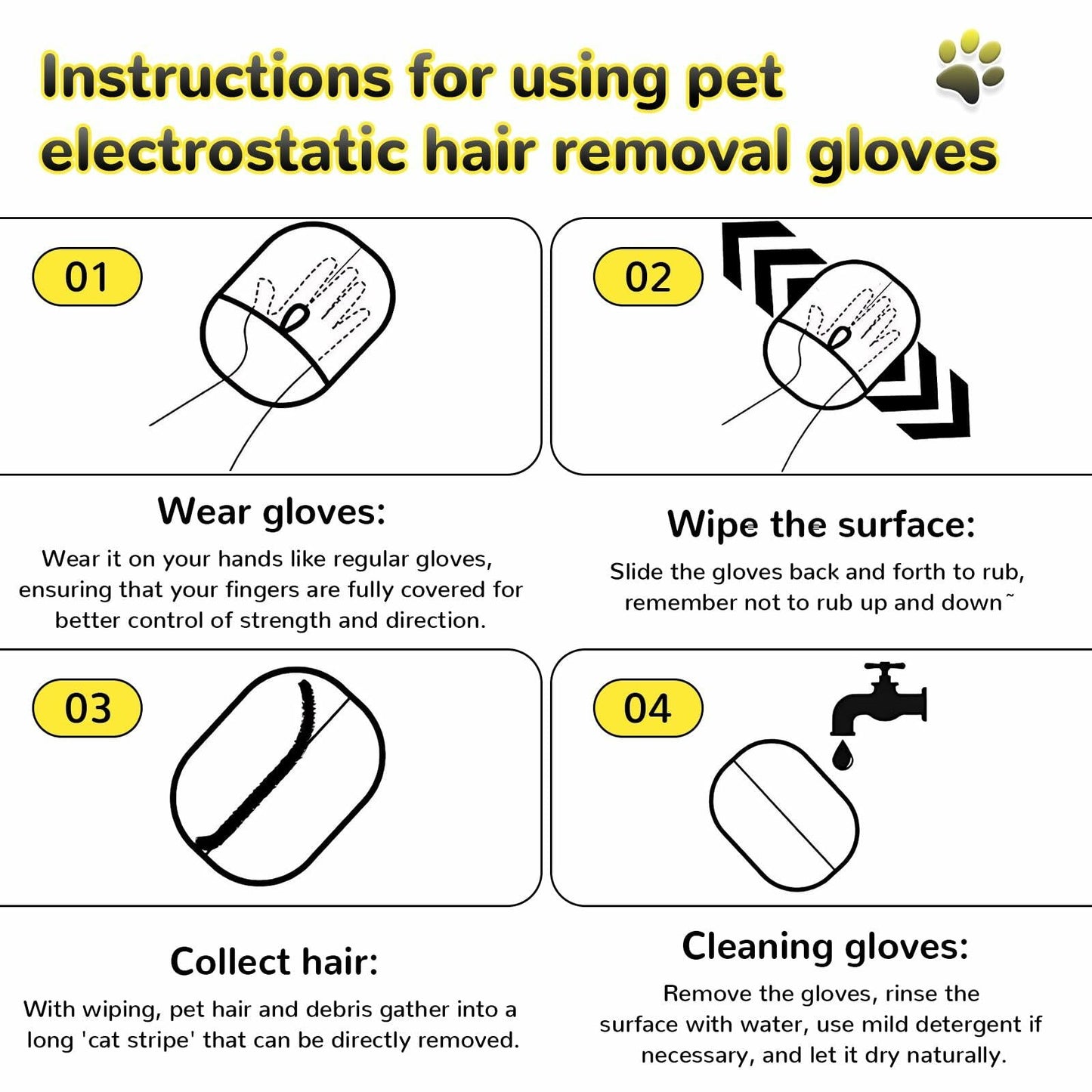 Generic Pet Hair Remover Glove 4-in-1 Brush 17in Handle Black