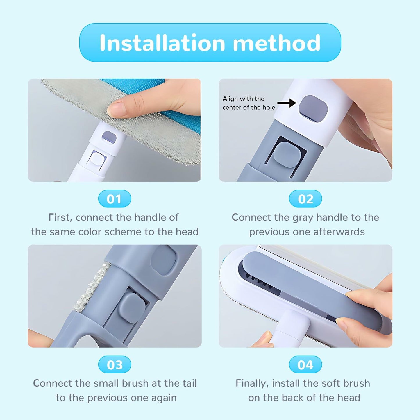 Generic Pet Hair Remover Glove 4-in-1 Brush 17in Handle Black