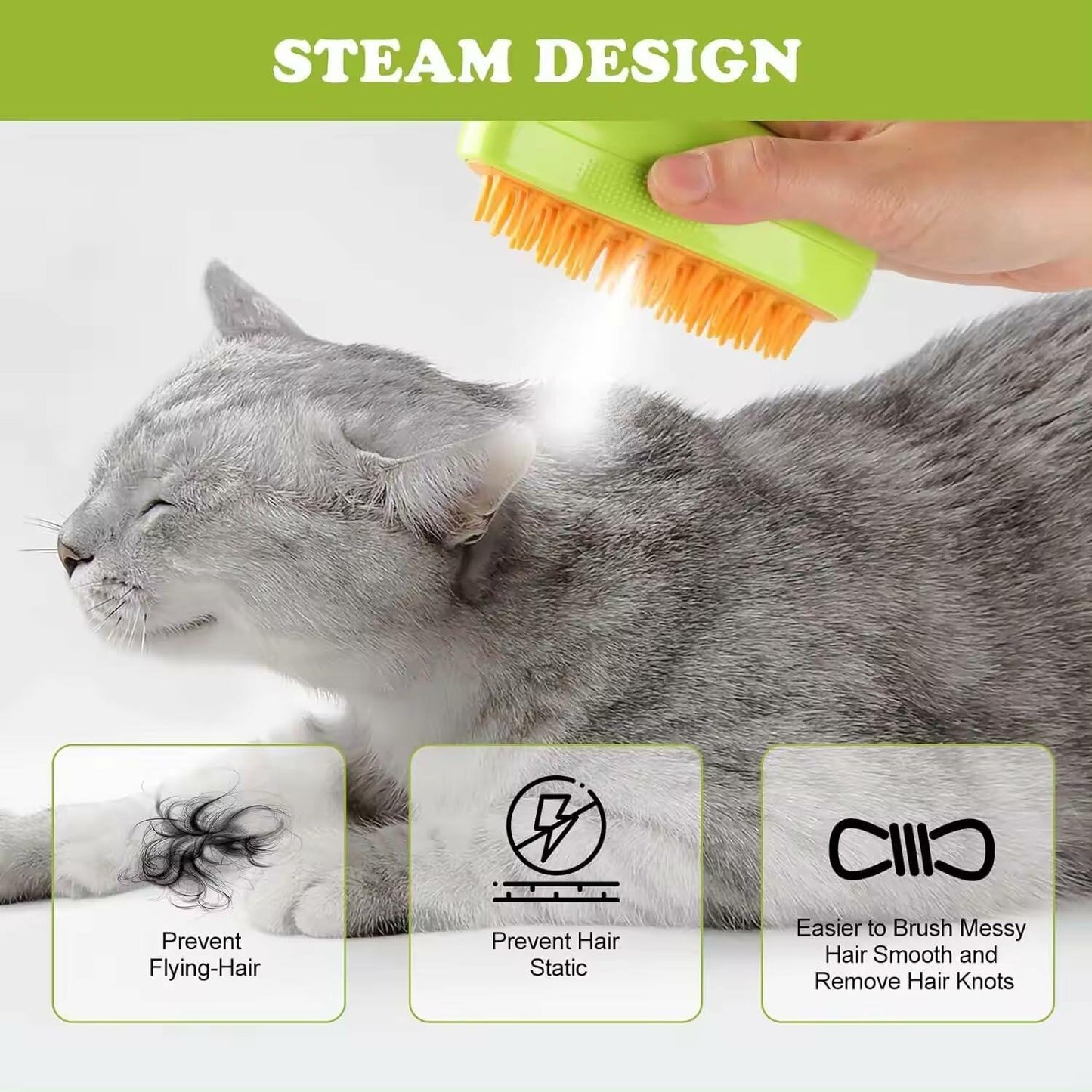 MCEG Pet Steam Brush for Cats & Dogs Shedding Indoor Grooming Tool