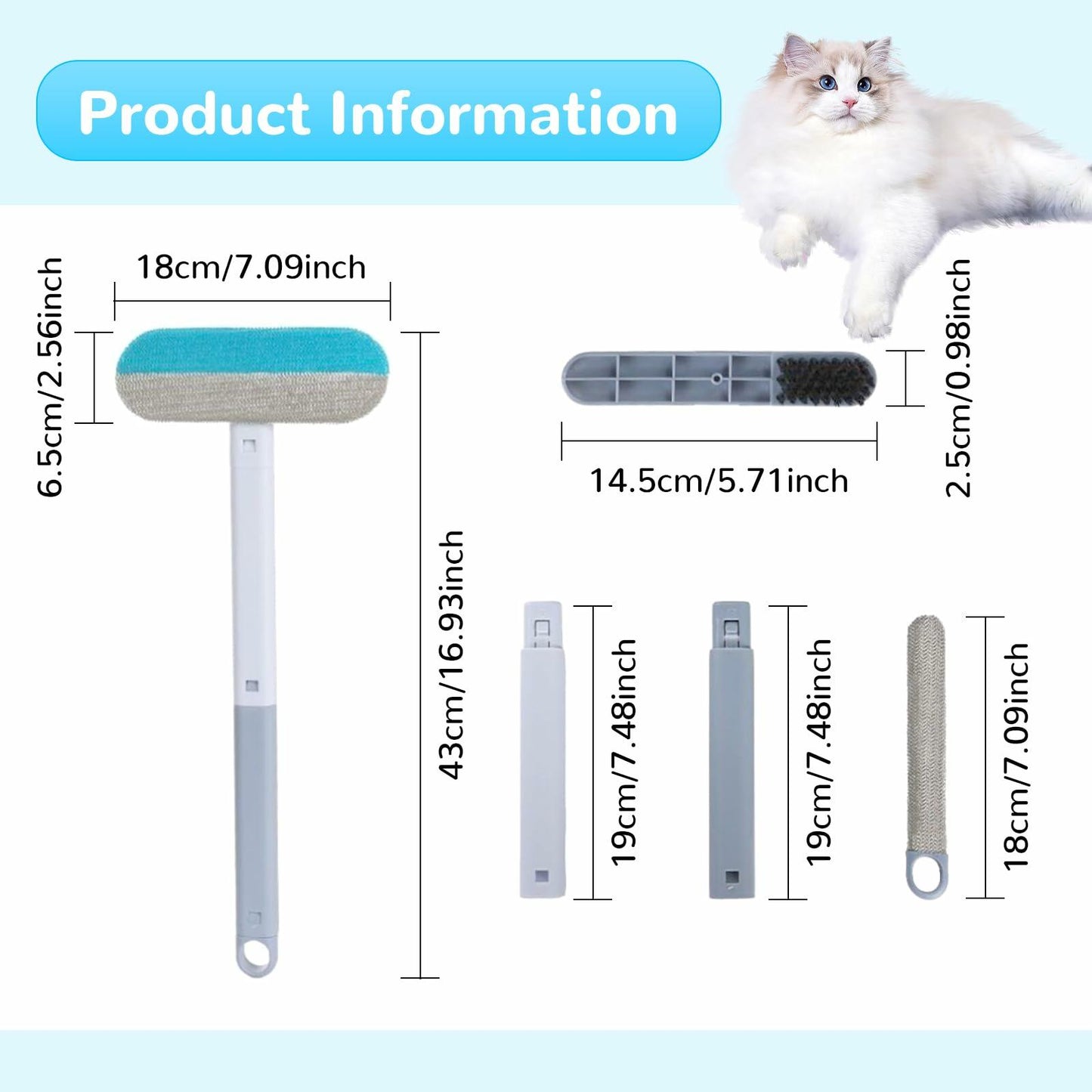 Generic Pet Hair Remover Glove 4-in-1 Brush 17in Handle Black