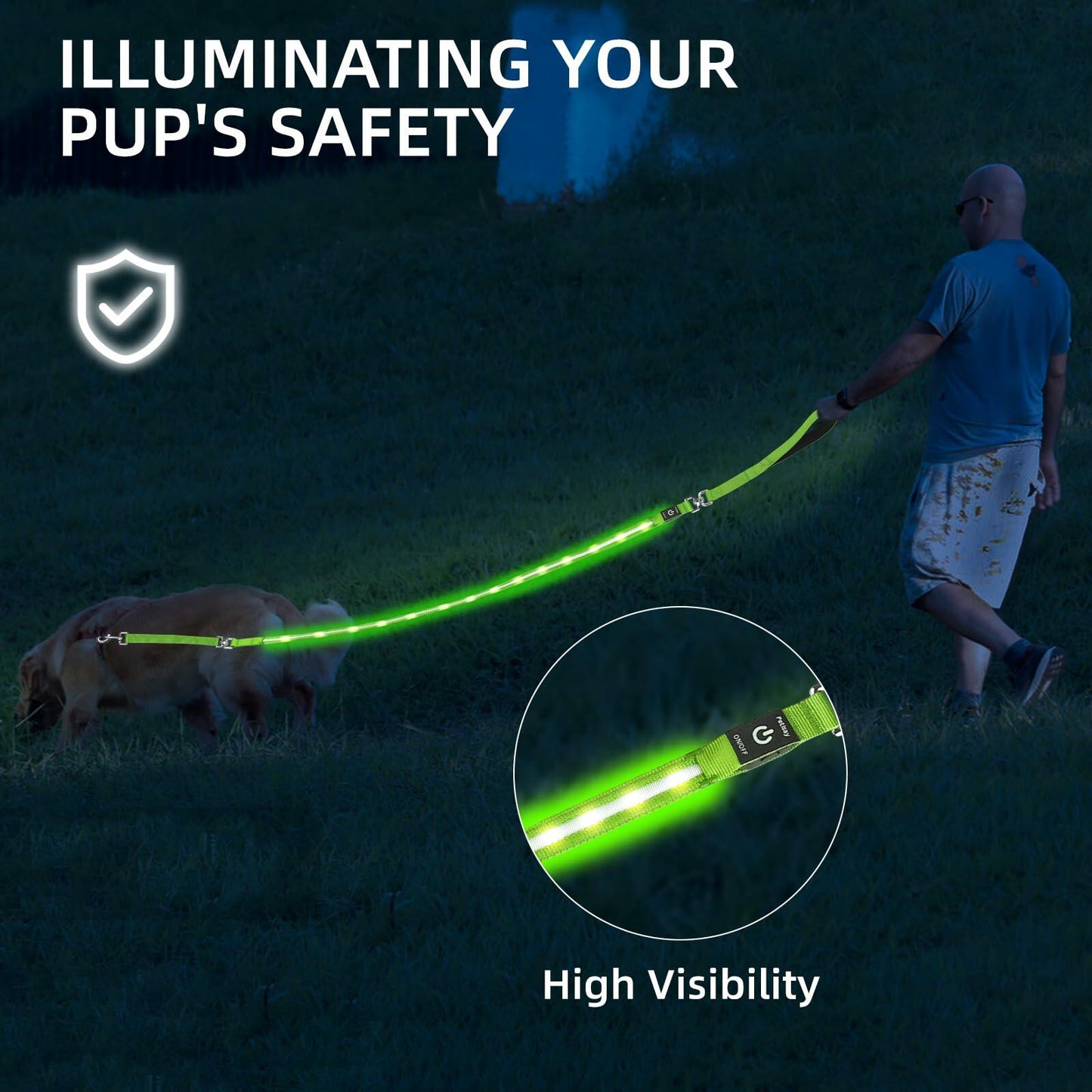 PetIsay Light-Up Dog Leash 6FT USB-C Rechargeable Waterproof