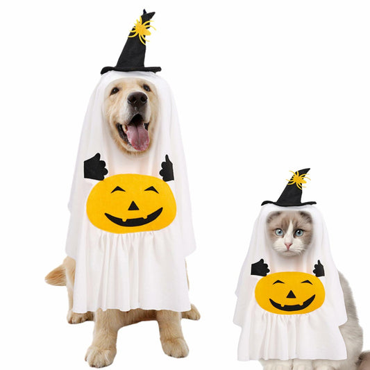 Dog Cat Halloween Pumpkin Ghost Costume Funny Cute Pet Outfit