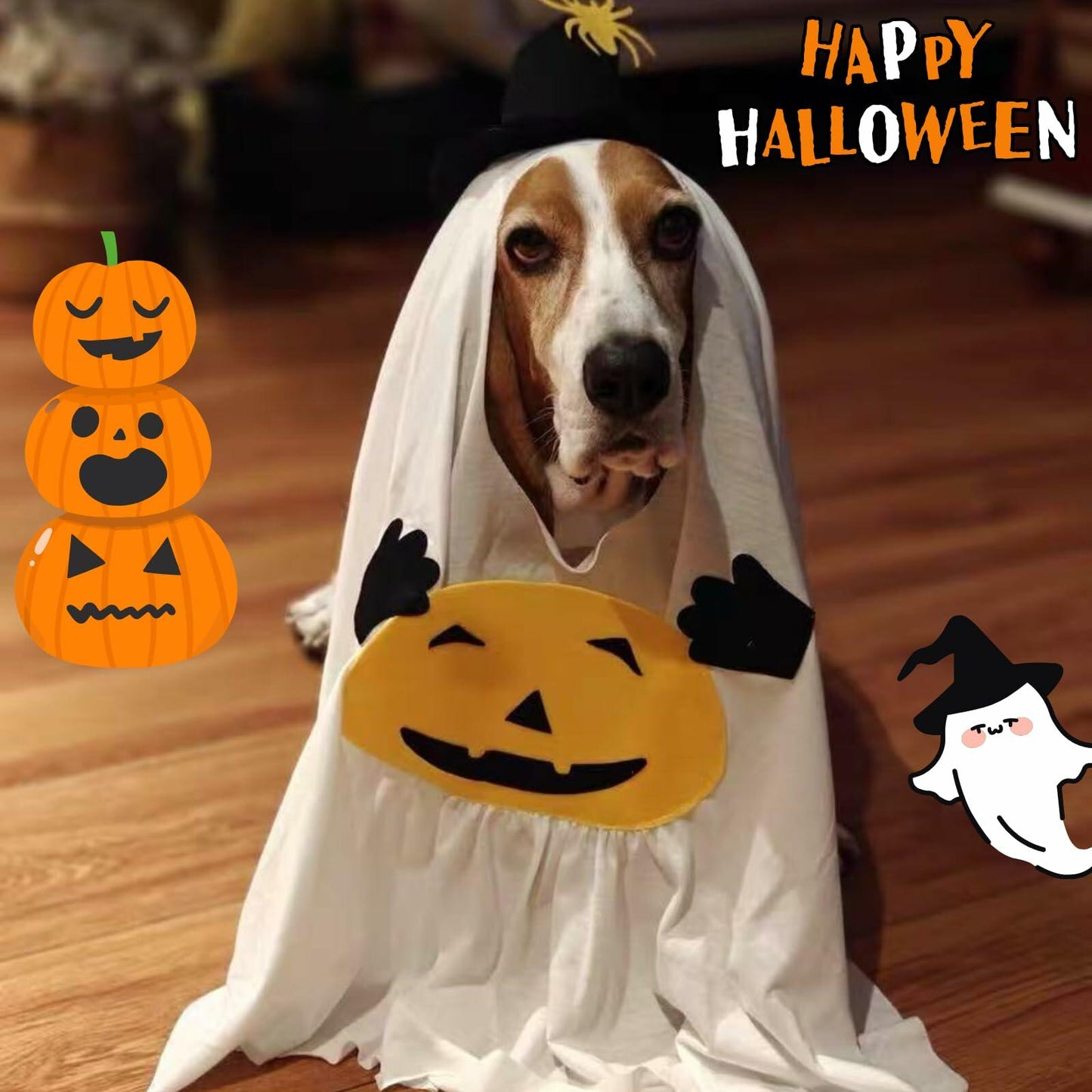 Dog Cat Halloween Pumpkin Ghost Costume Funny Cute Pet Outfit