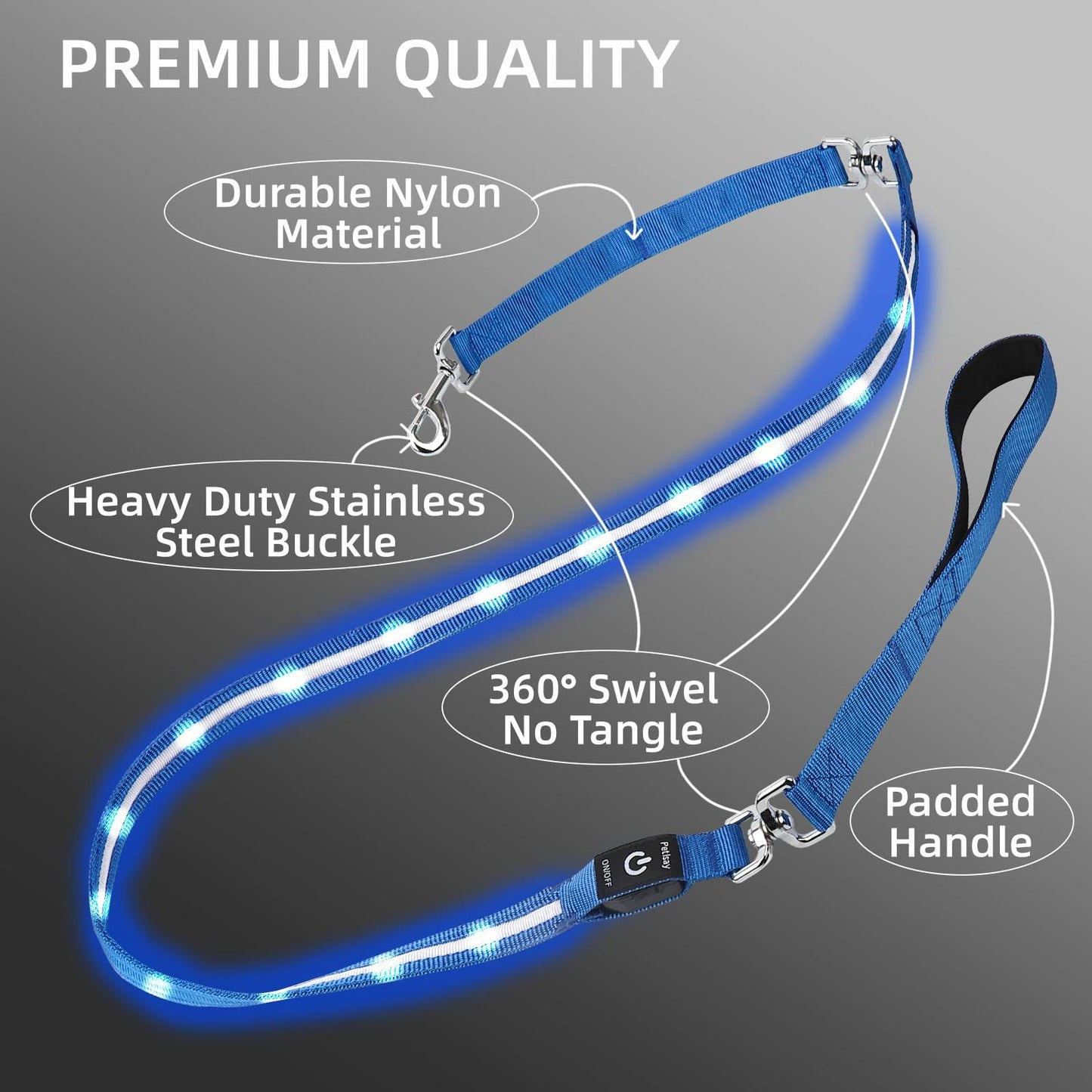 PetIsay Light-Up Dog Leash 6FT USB-C Rechargeable Waterproof