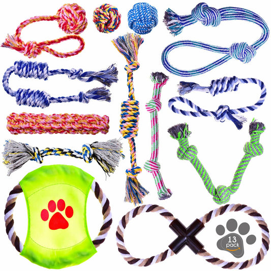PetsGoods Rope Dog Toys 13-Pack Durable Cotton Chew Tug Toys