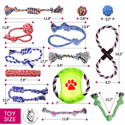 Pets&Goods Rope Dog Toys 13-Pack Durable Cotton Chew Tug