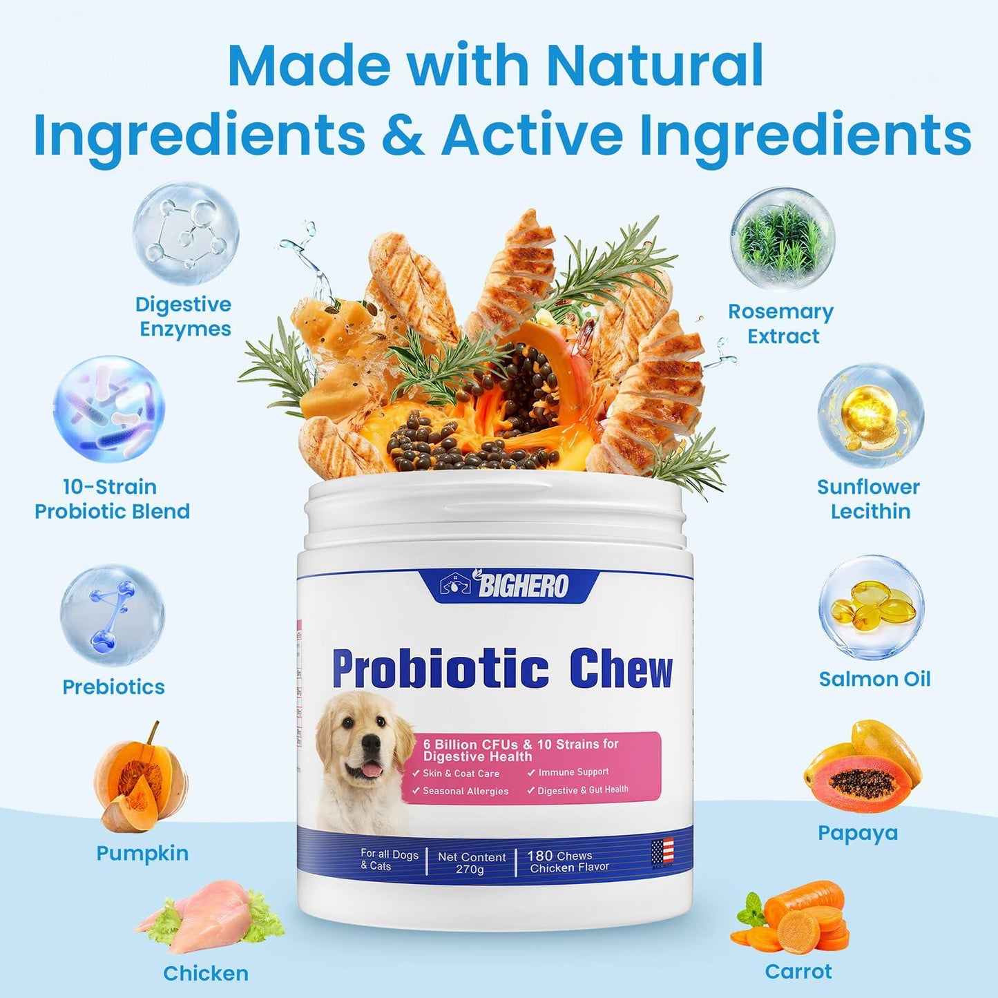 Bighero Probiotics for Dogs Digestive Gut Health Soft Chews 180 Ct