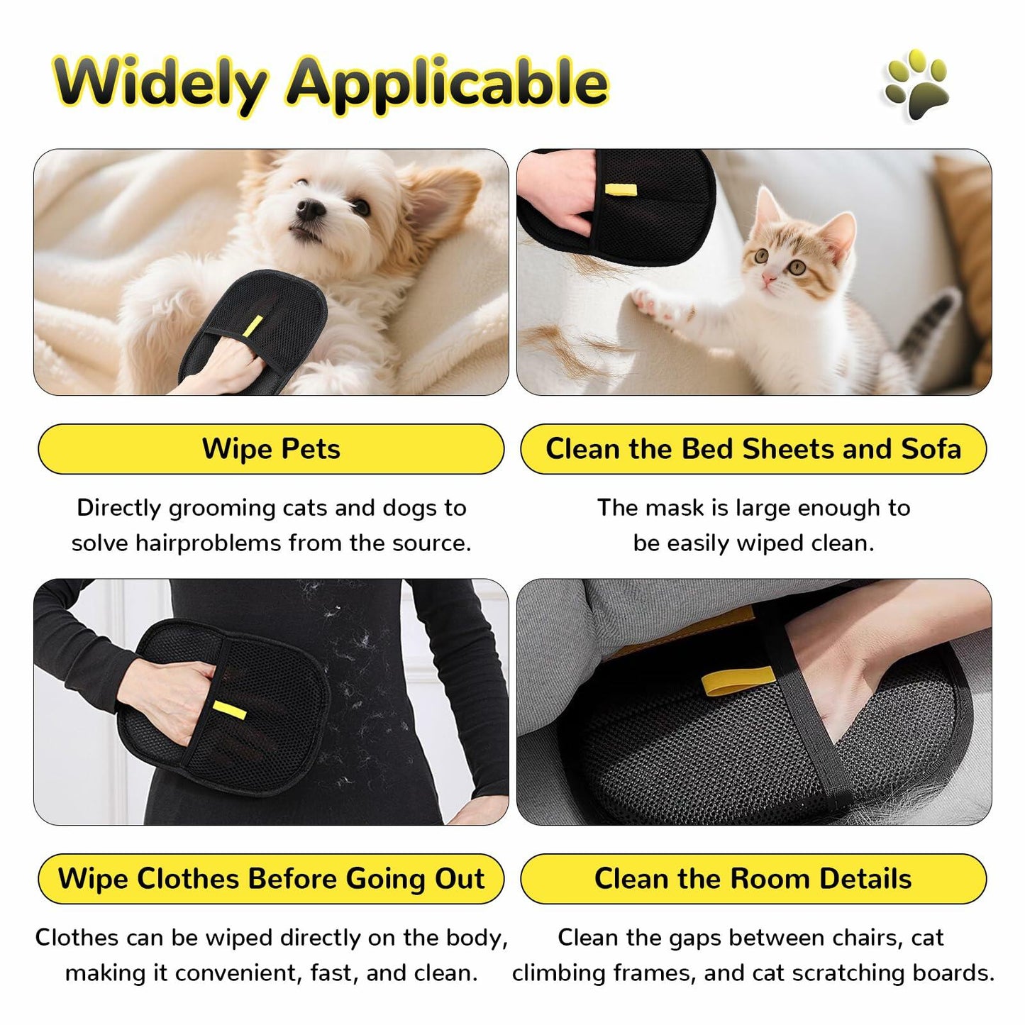 Generic Pet Hair Remover Glove 4-in-1 Brush 17in Handle Black