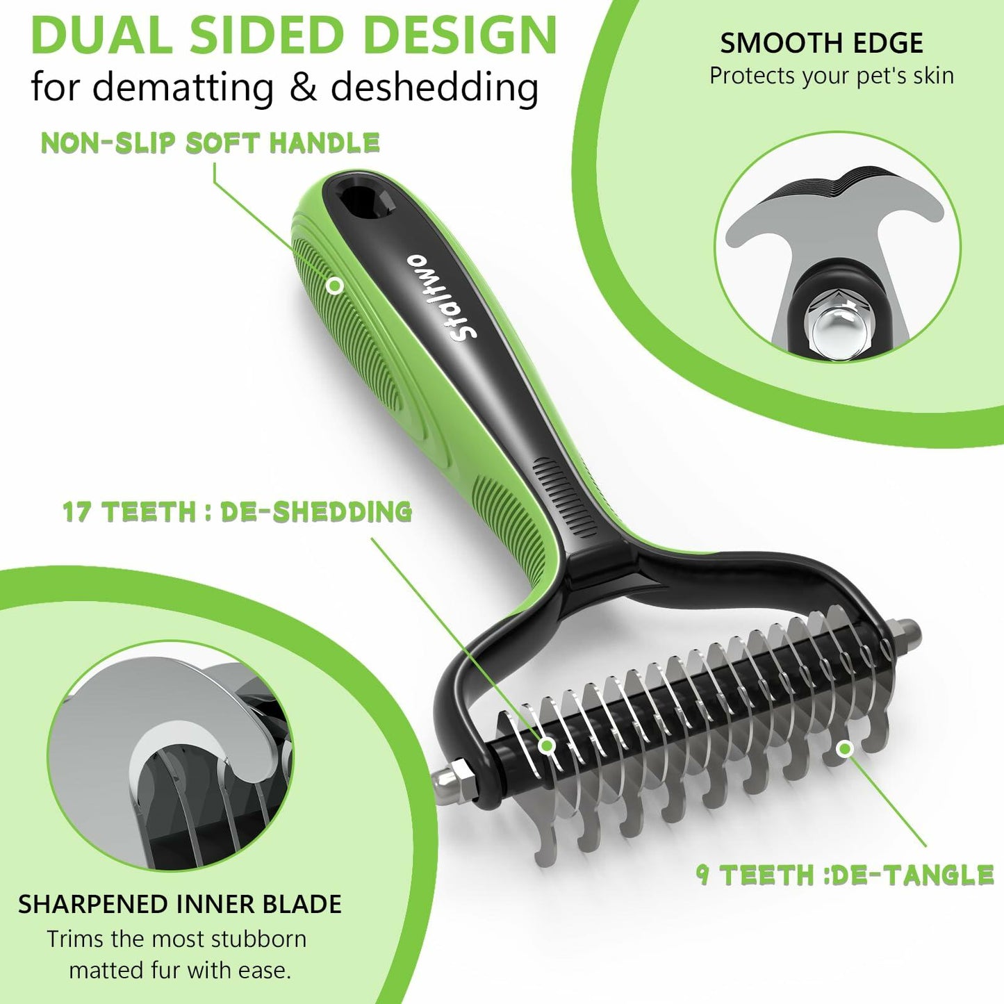 STALTWO 2-in-1 Pet Brush & Undercoat Rake Shedding Tool for Dogs Cats