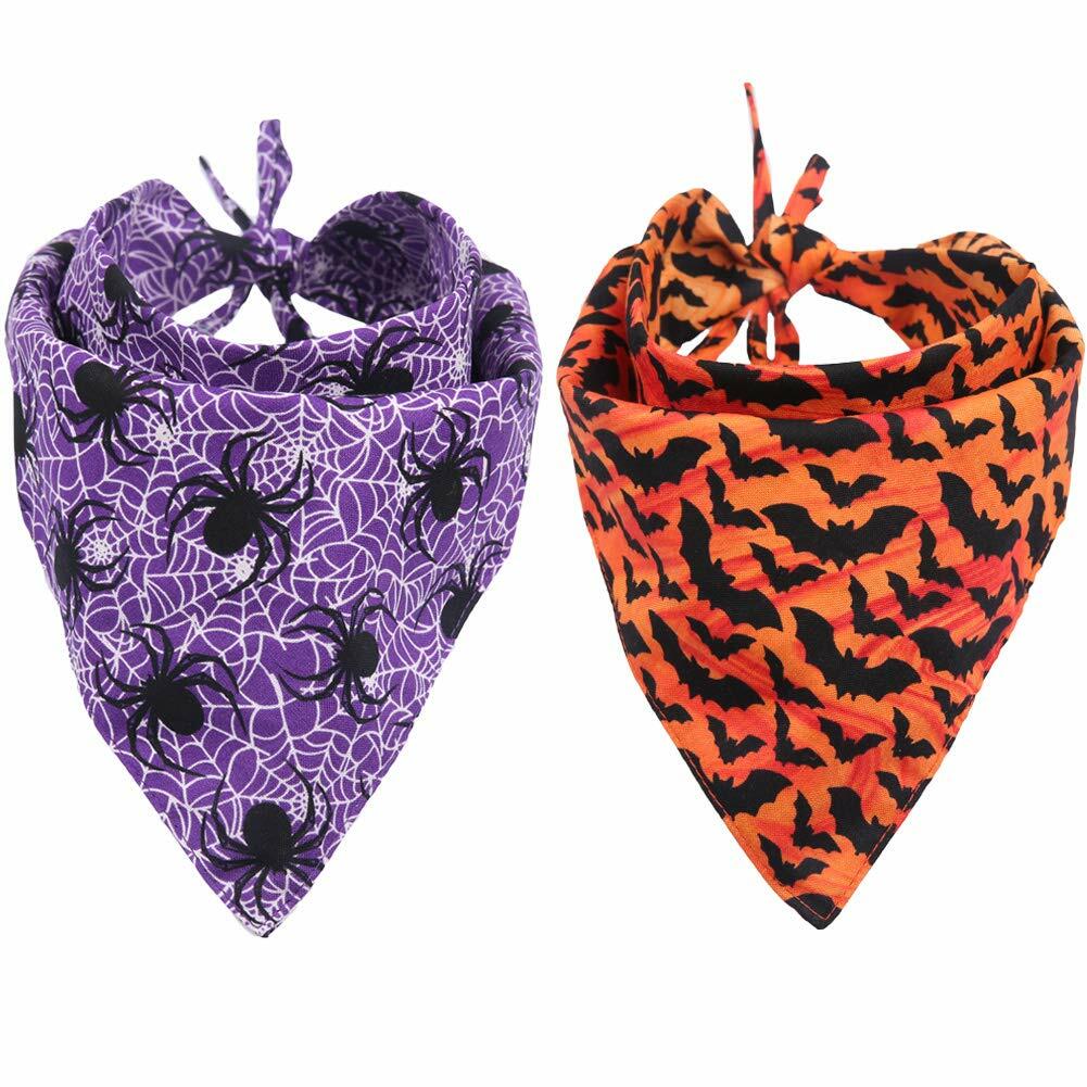 KZHAREEN 2 Pack Halloween Dog Bandana Reversible Triangle Scarf