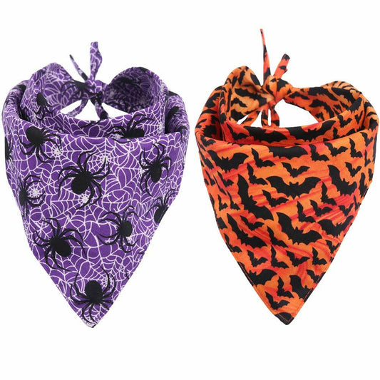 KZHAREEN 2 Pack Halloween Dog Bandana Reversible Triangle Scarf
