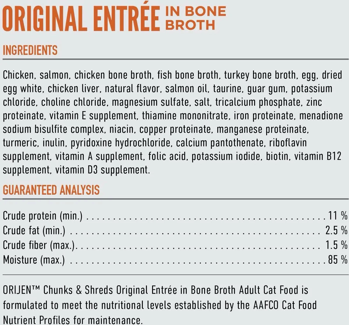 Orijen Grain Free Chunks & Shreds Original Wet Cat Food in a 3oz can by The Family Pet, perfect for nutritious cat meals.