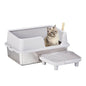 Purrfect Pet Kingdom easy clean metal litter box with high-sided white top and cat inside