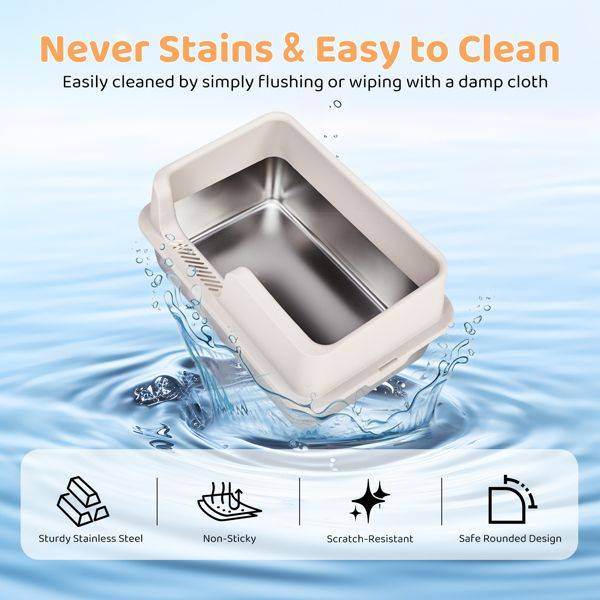 Purrfect Pet Kingdom Stainless Steel Cat Litter Box High-Sided Purrfect Pet Kingdom