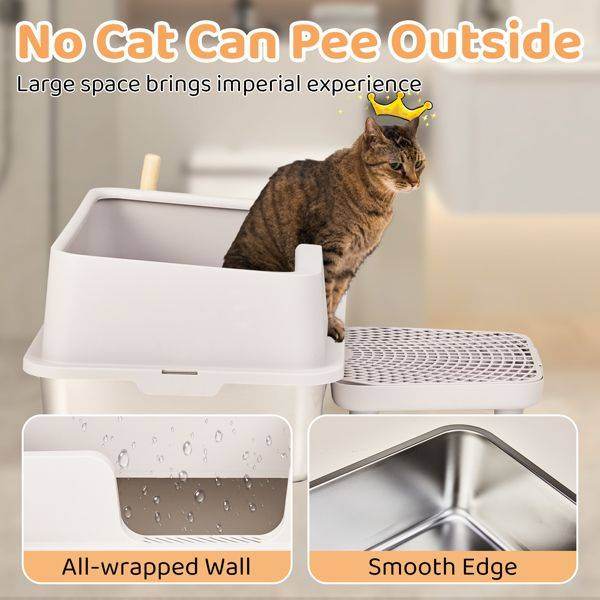 Purrfect Pet Kingdom Stainless Steel Cat Litter Box High-Sided Purrfect Pet Kingdom