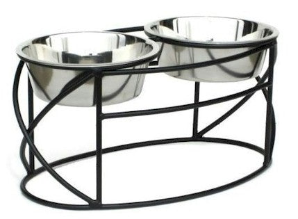 Oval Cross Double Raised Feeder - Large - White - Purrfect Pet Kingdom