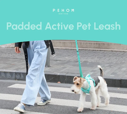 Pehomnyc padded active dog leash in mint green, 5ft, reinforced webbing, available in sizes M ($15.49) and L ($16.99).