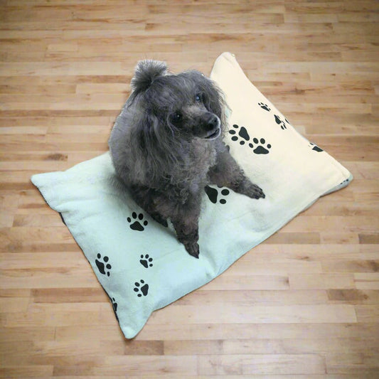 Pet Bed - Pastel Paw Print Cozy Soft Cushion for Dogs & Cats