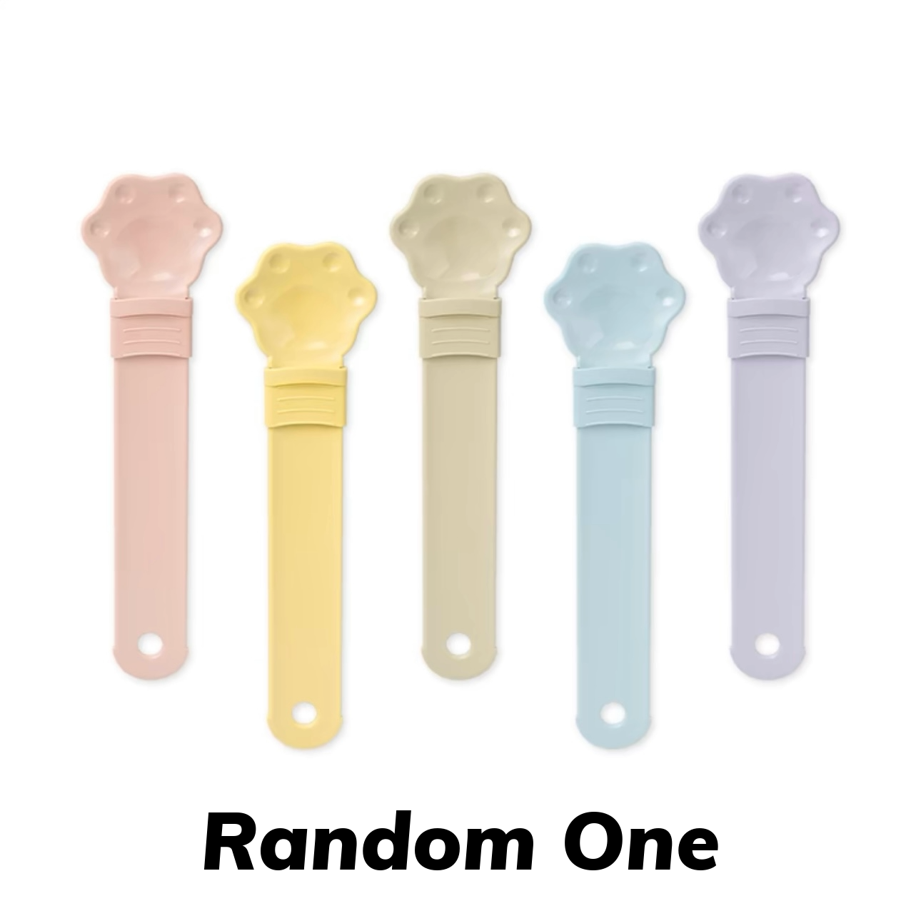 Assorted MangoPets paw shaped cat treat spoon in pastel colors for easy feeding
