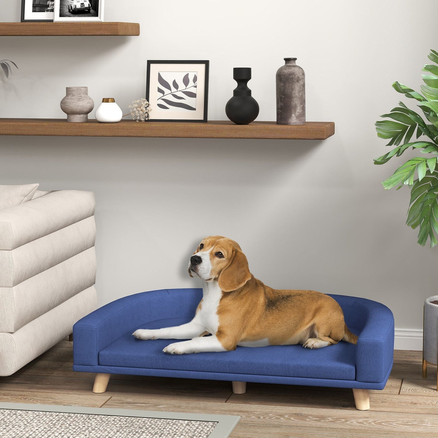 PawHut Dog Sofa Couch Bed with Washable Cushion for Large Dogs, Cats, Blue