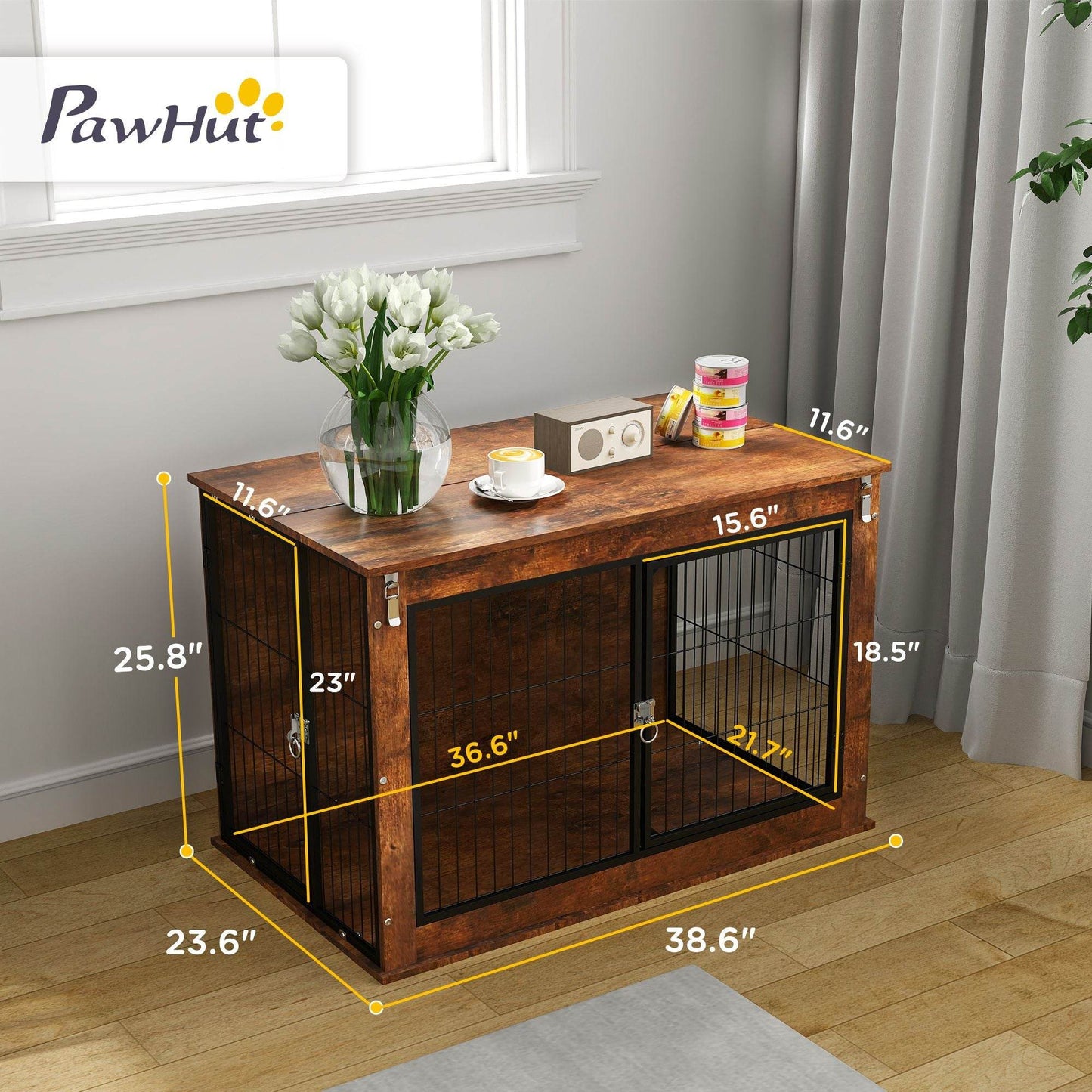 Purrfect Pet Kingdom Double Door Wooden Dog Crate Purrfect Pet Kingdom