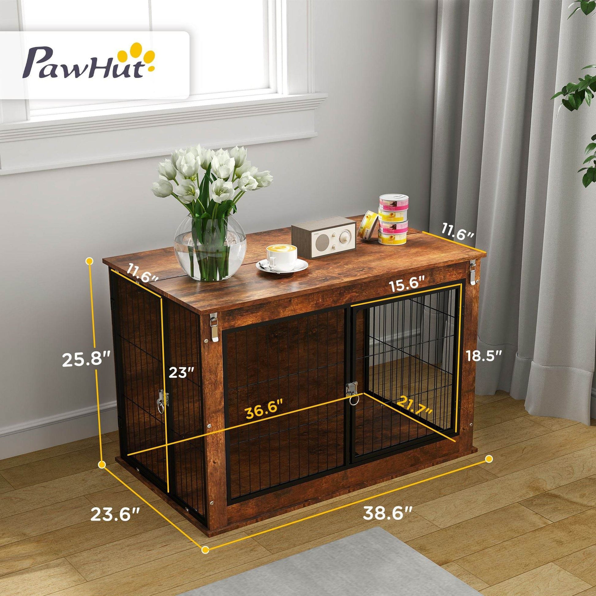 Purrfect Pet Kingdom Double Door Wooden Dog Crate Purrfect Pet Kingdom