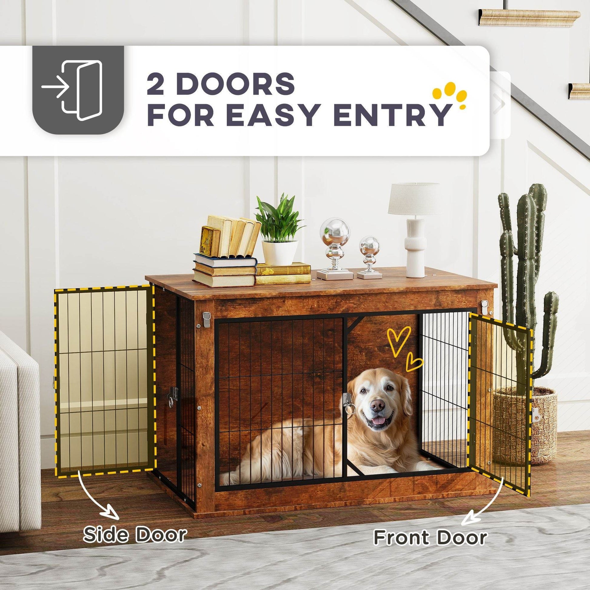 Purrfect Pet Kingdom Double Door Wooden Dog Crate Purrfect Pet Kingdom