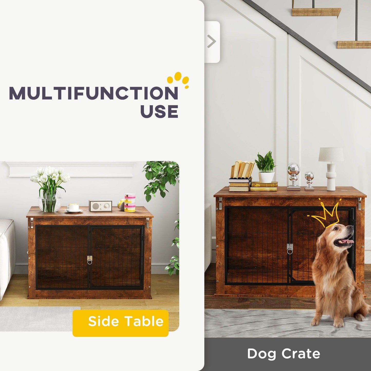 Purrfect Pet Kingdom Double Door Wooden Dog Crate Purrfect Pet Kingdom
