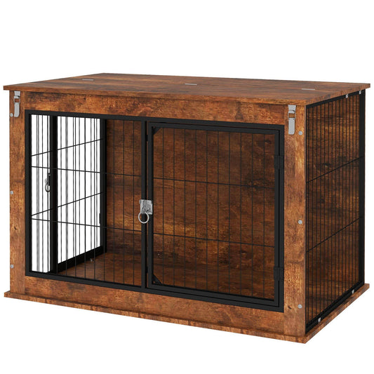 Purrfect Pet Kingdom Double Door Wooden Dog Crate Brown Purrfect Pet Kingdom