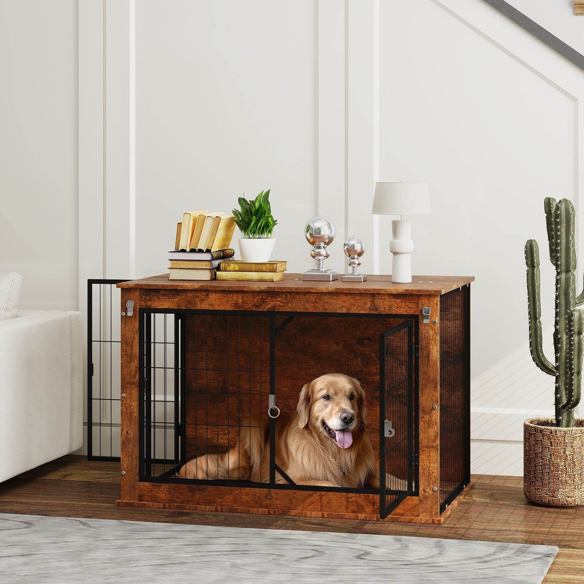 Purrfect Pet Kingdom Double Door Wooden Dog Crate Purrfect Pet Kingdom